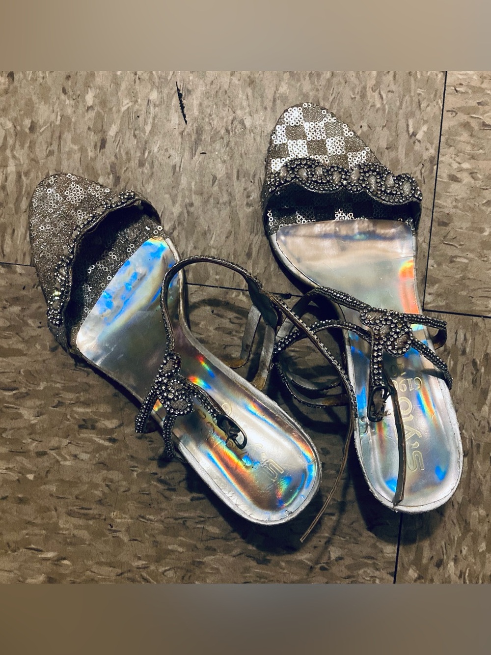 Silver Crystal-Embellished Strappy Thong Sandals